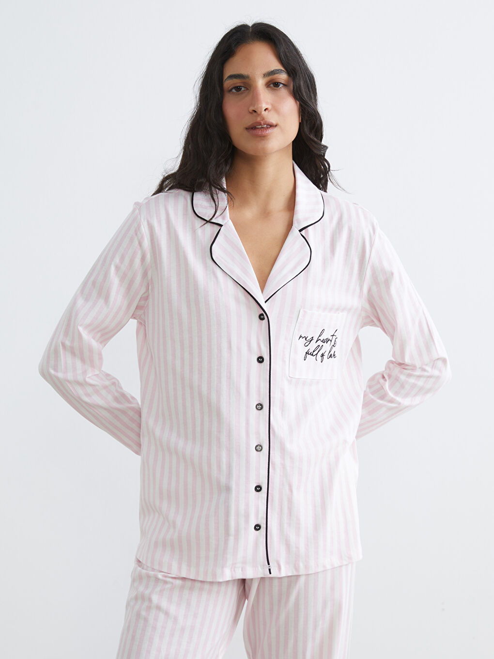 Women's Embroidered Collared Pajama Set-1