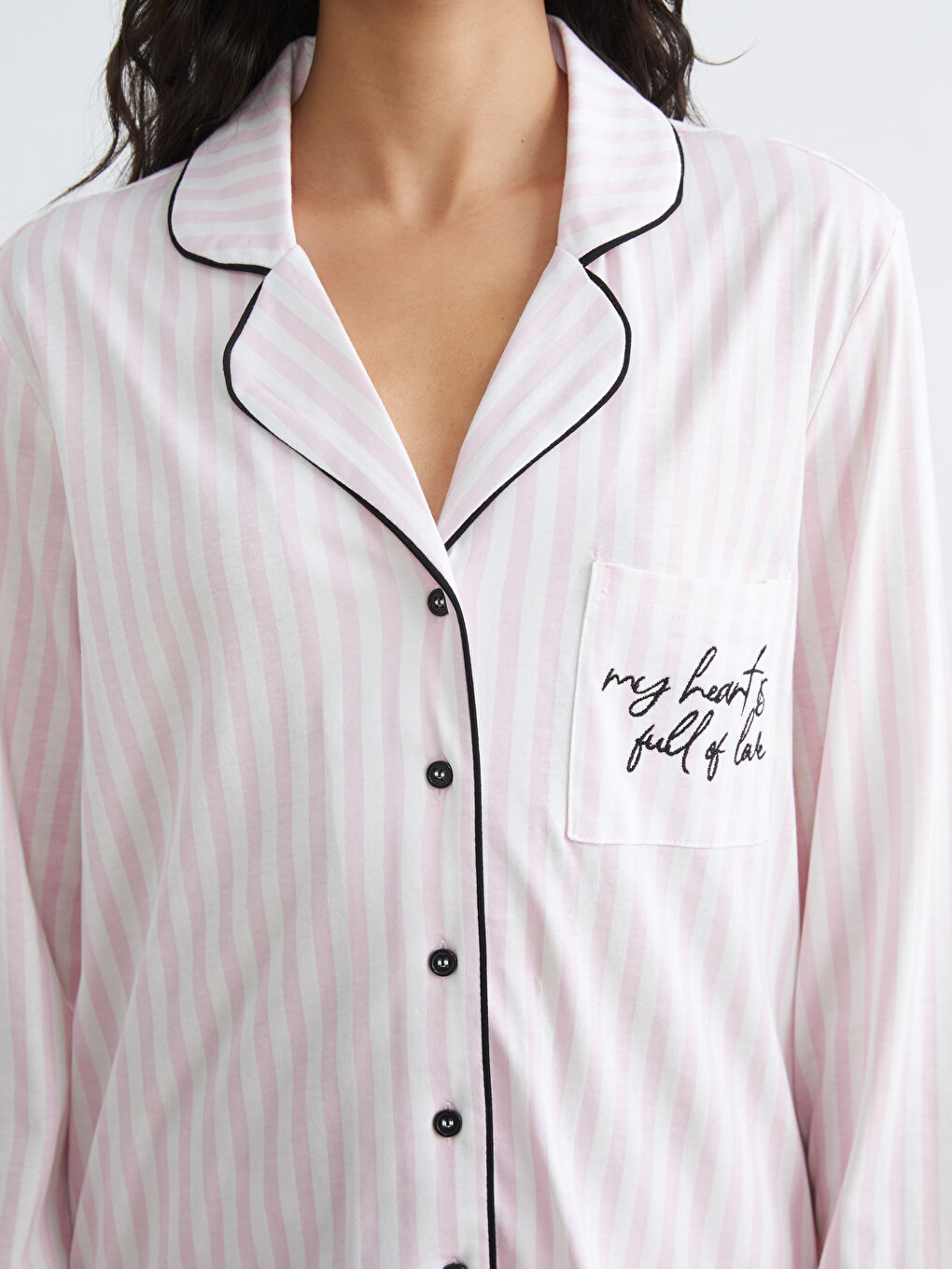 Women's Embroidered Collared Pajama Set-2