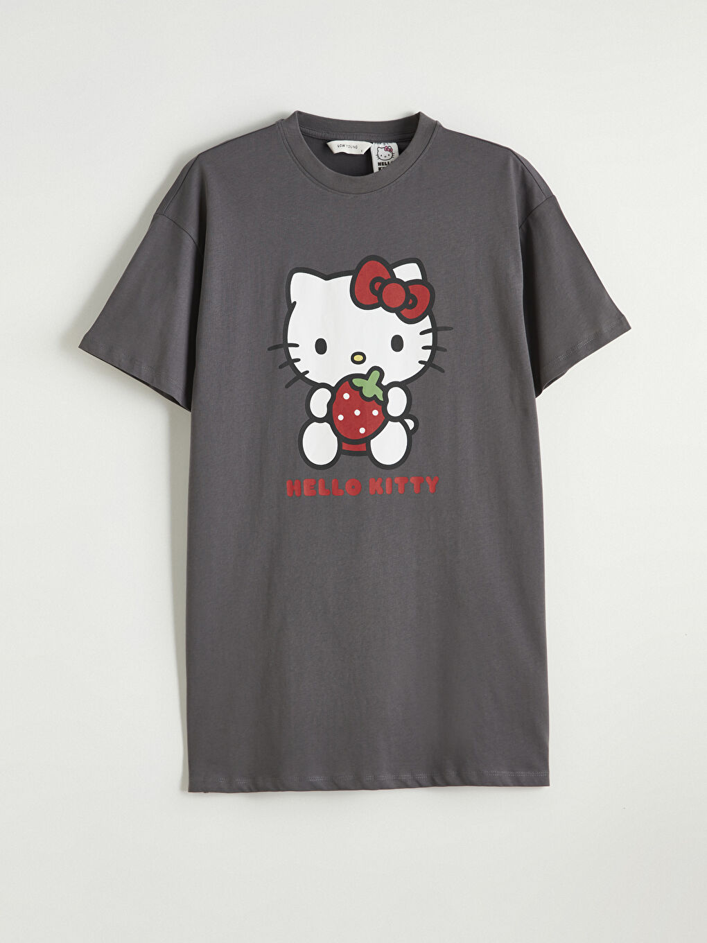 Gri Hello Kitty Baskılı Oversize Kadın Gecelik-4