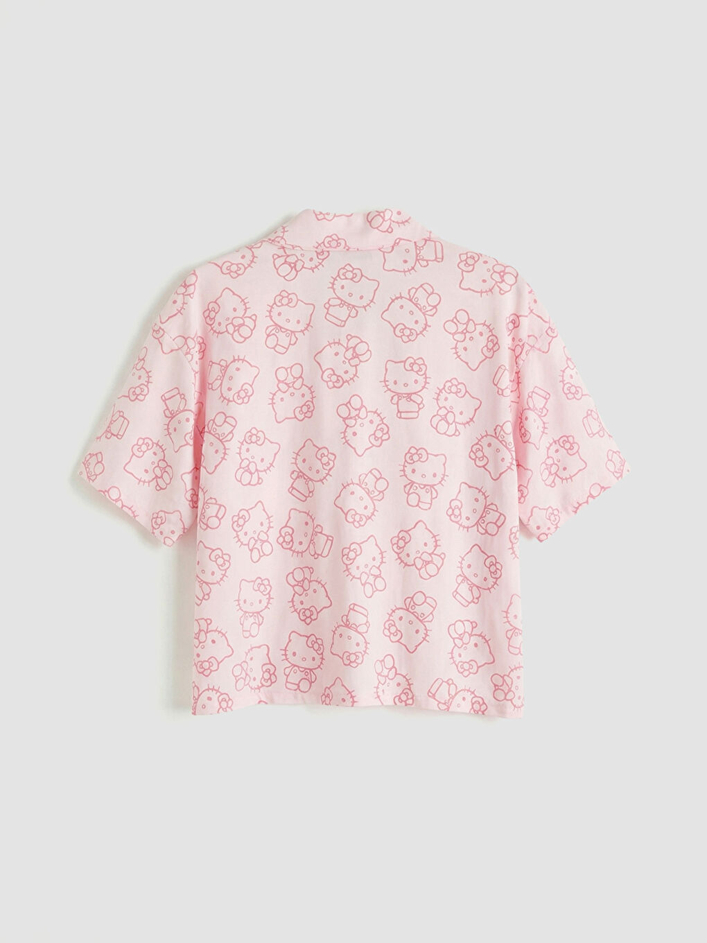 Pembe Gömlek Yaka Hello Kitty Baskılı Kadın Pijama Üst-1