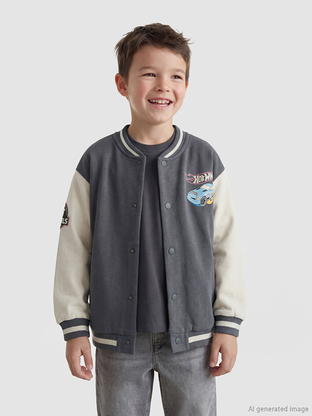 Gri Hot Wheels Baskılı Erkek Çocuk Kolej Ceket-1
