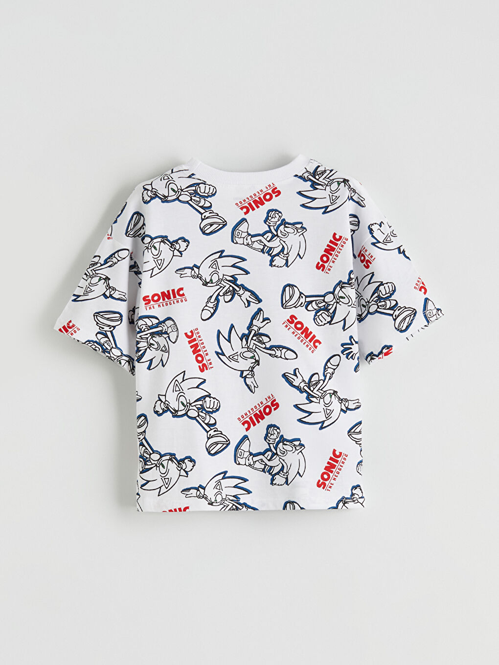 Beyaz Bisiklet Yaka Sonic Baskılı Erkek Çocuk Tişört-1