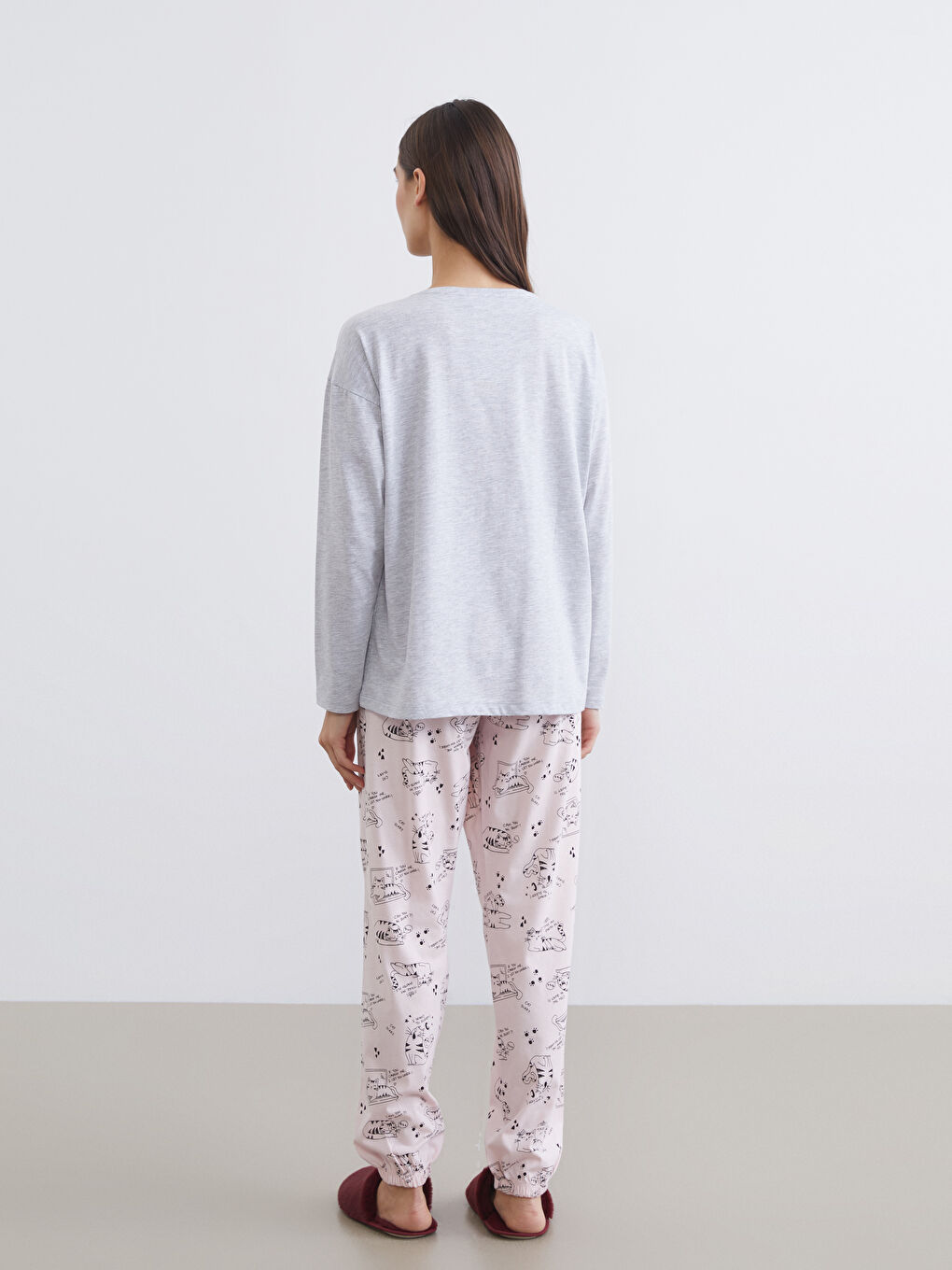 Pembe Kedi Baskılı Kadın Pijama Takımı-3