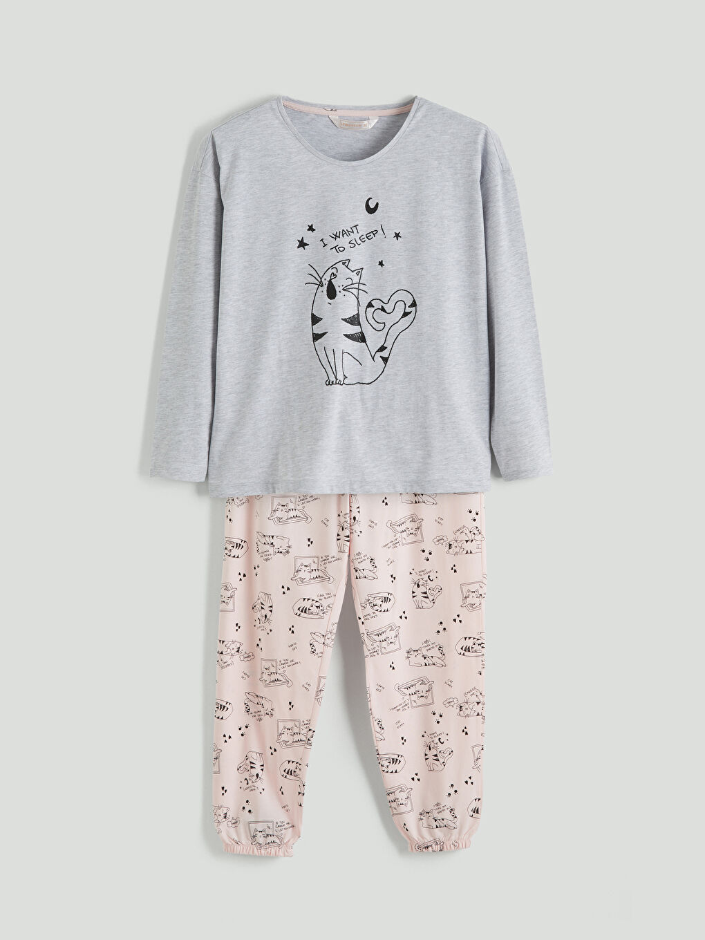 Pembe Kedi Baskılı Kadın Pijama Takımı-4