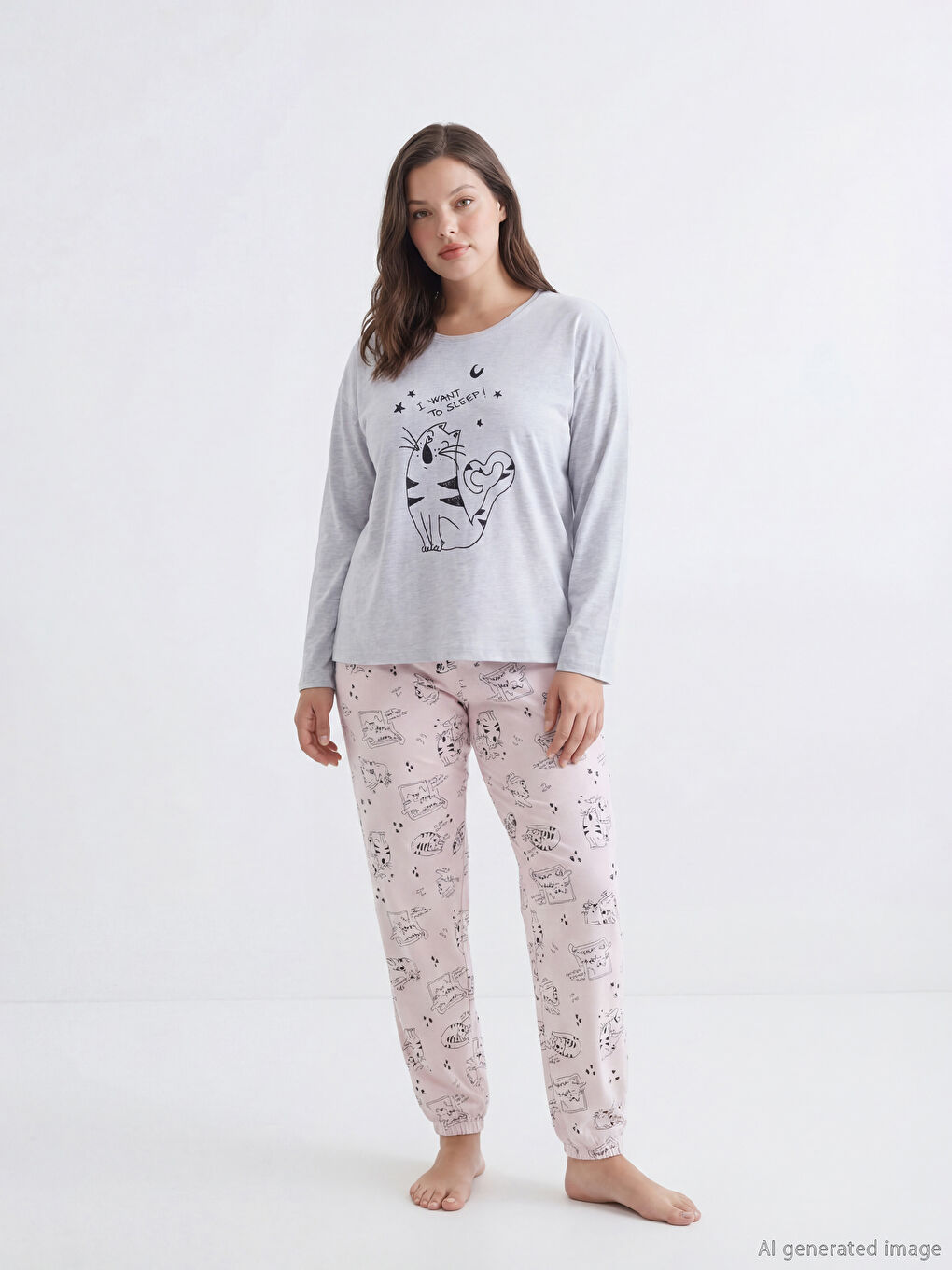 Ensemble de Pyjama pour Femmes à Imprimé Chat-1