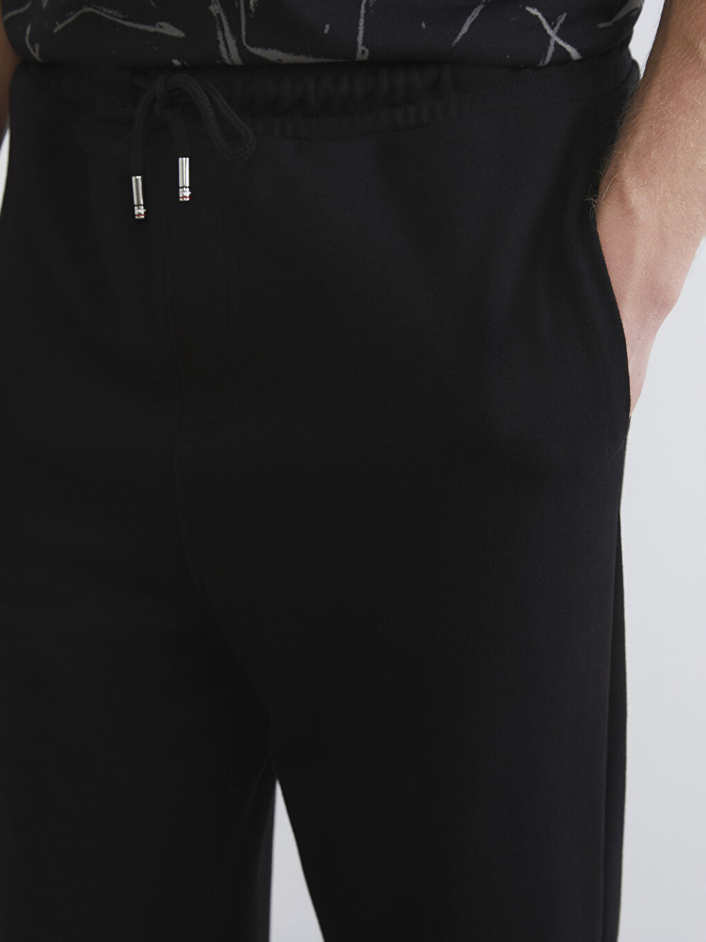 Siyah Rahat Kalıp Erkek Kalın Eşofman Altı-2