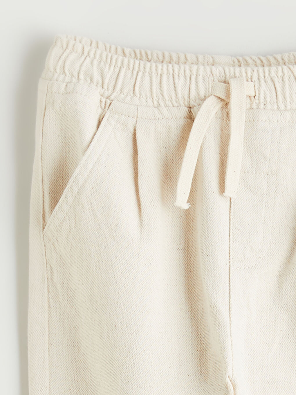 Bej Beli Lastikli Keten Karışımlı Erkek Çocuk Pantolon-1