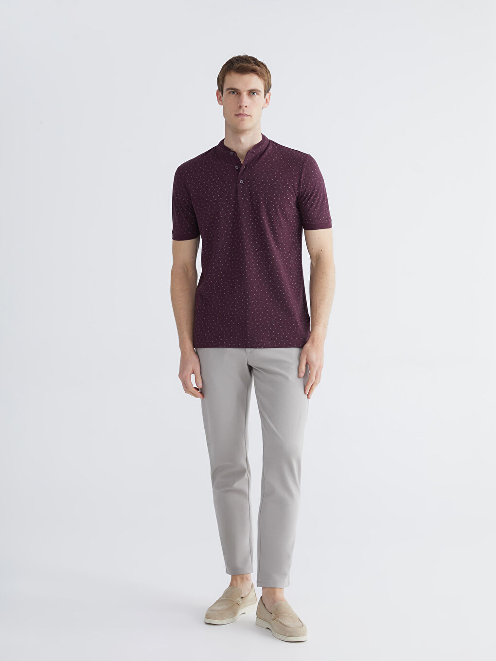 Großvaterkragen Gemustertes Piqué T-Shirt für Herren-1