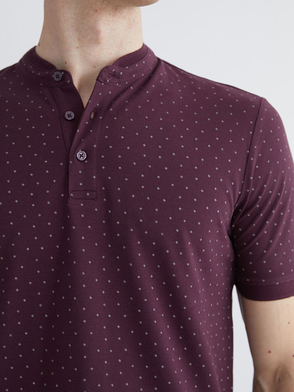 Großvaterkragen Gemustertes Piqué T-Shirt für Herren-2