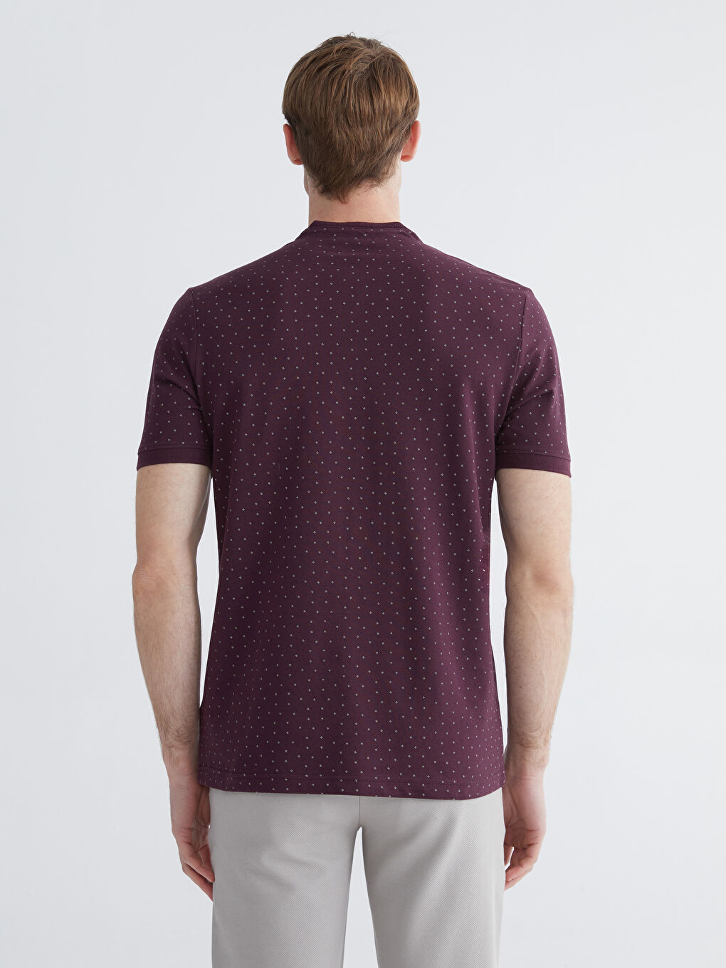 Großvaterkragen Gemustertes Piqué T-Shirt für Herren-3