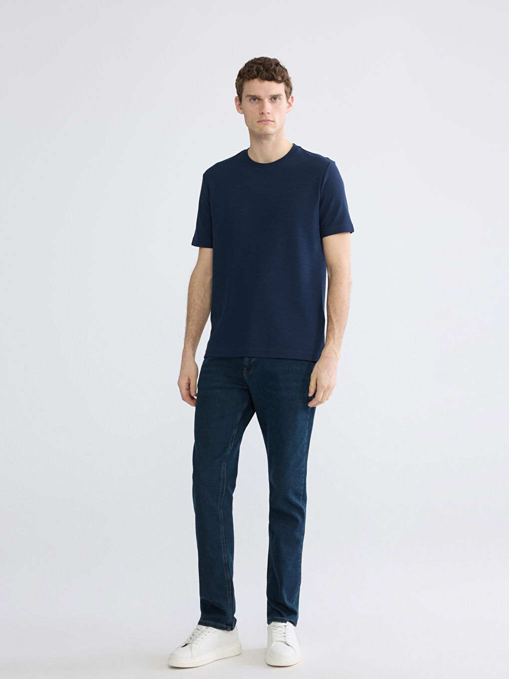 Lacivert Bisiklet Yaka Erkek Tişört-1