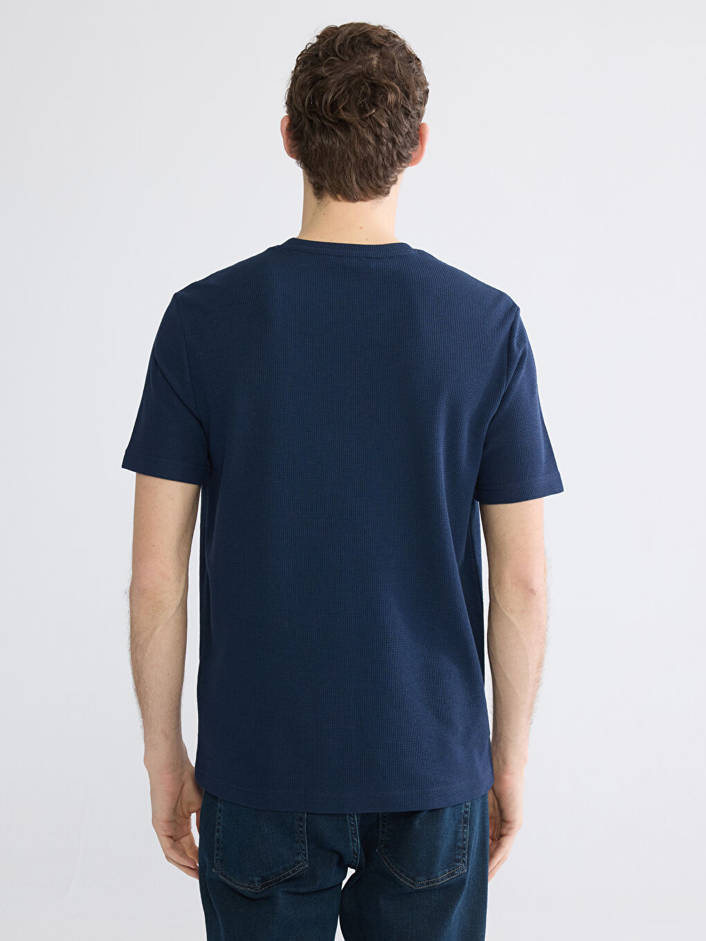 Lacivert Bisiklet Yaka Erkek Tişört-3