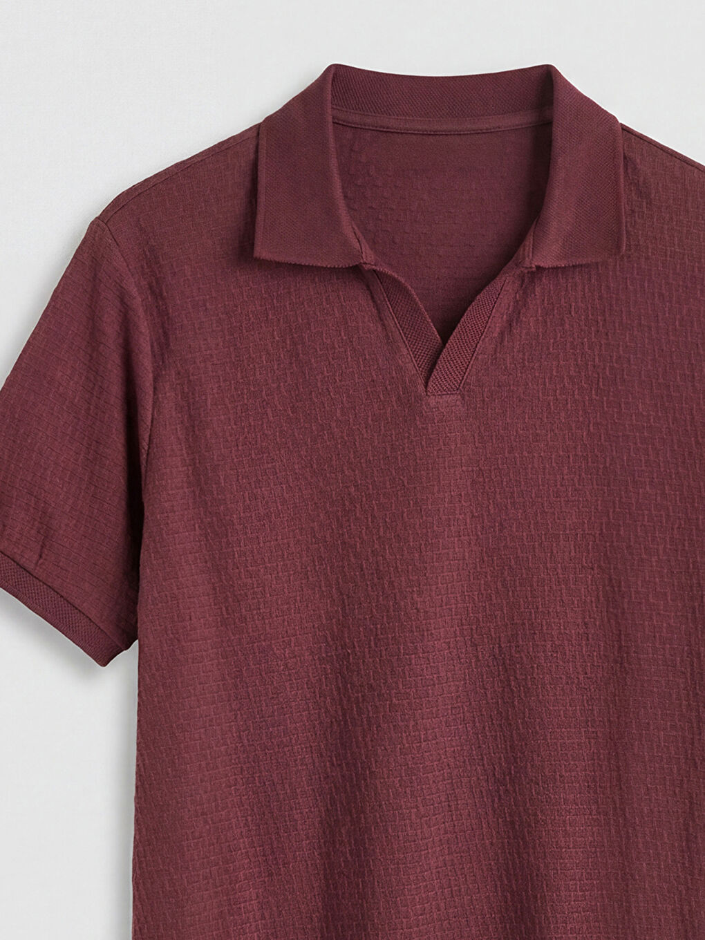 Bordo Polo Yaka Strüktürlü Erkek Tişört	-2