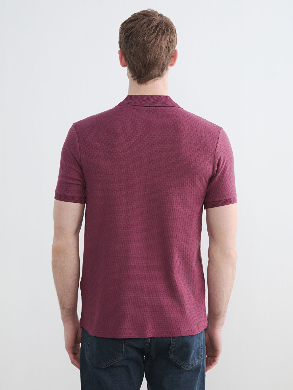 Bordo Polo Yaka Strüktürlü Erkek Tişört	-3