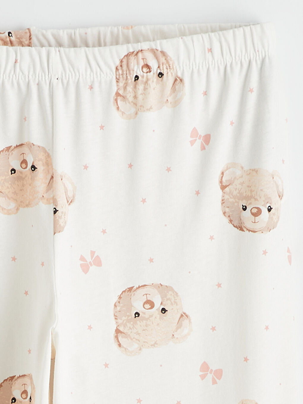 Ekru Beli Lastikli Ayı Baskılı Kadın Pijama Altı-1