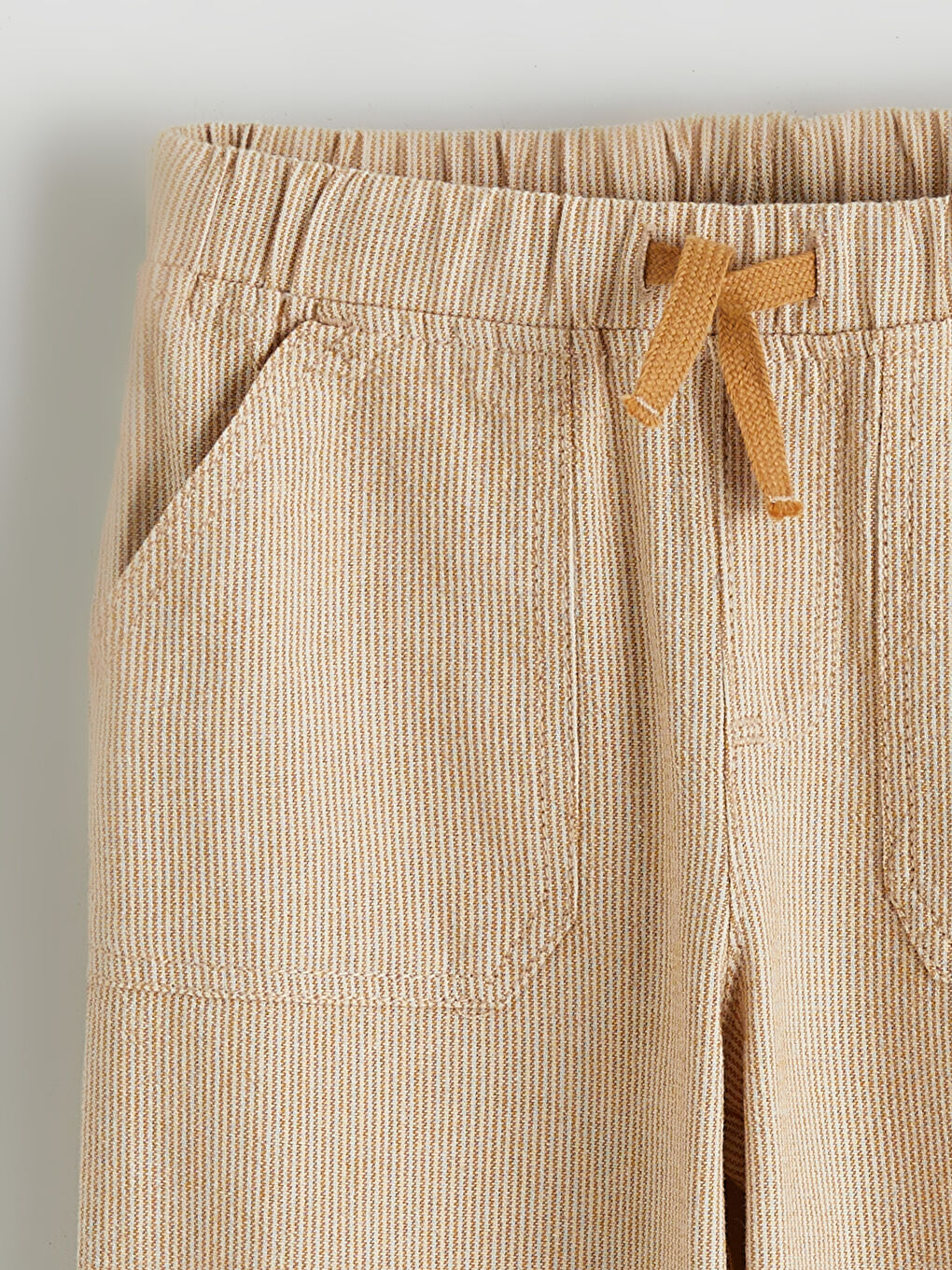 Kahverengi Beli Lastikli Keten Görünümlü Erkek Çocuk Pantolon-1