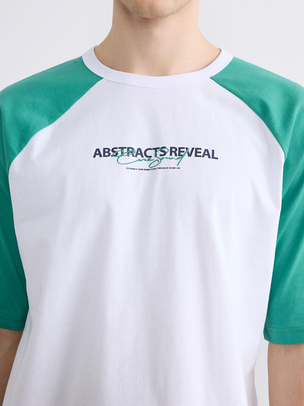 Beyaz Bisiklet Yaka Renk Bloklu Erkek Tişört-2