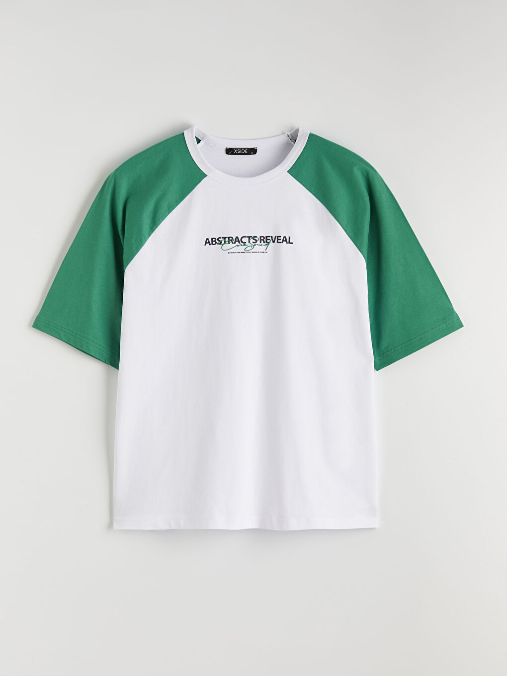 Beyaz Bisiklet Yaka Renk Bloklu Erkek Tişört-4