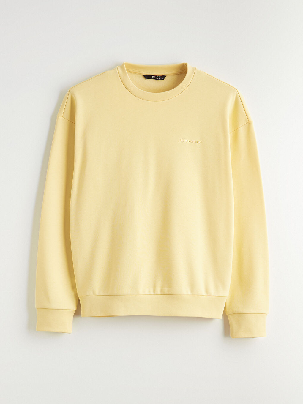 Sarı Bisiklet Yaka Baskılı Erkek Kalın Sweatshirt