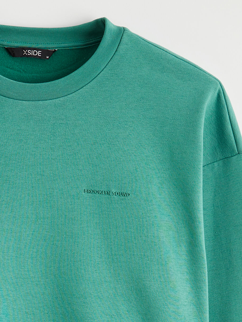 Yeşil Bisiklet Yaka Baskılı Erkek Kalın Sweatshirt-1