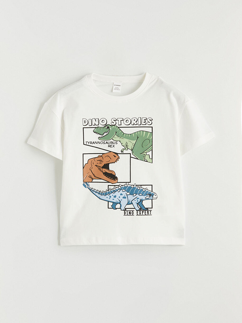 Bej Bisiklet Yaka Dinozor Baskılı Erkek Çocuk Tişört