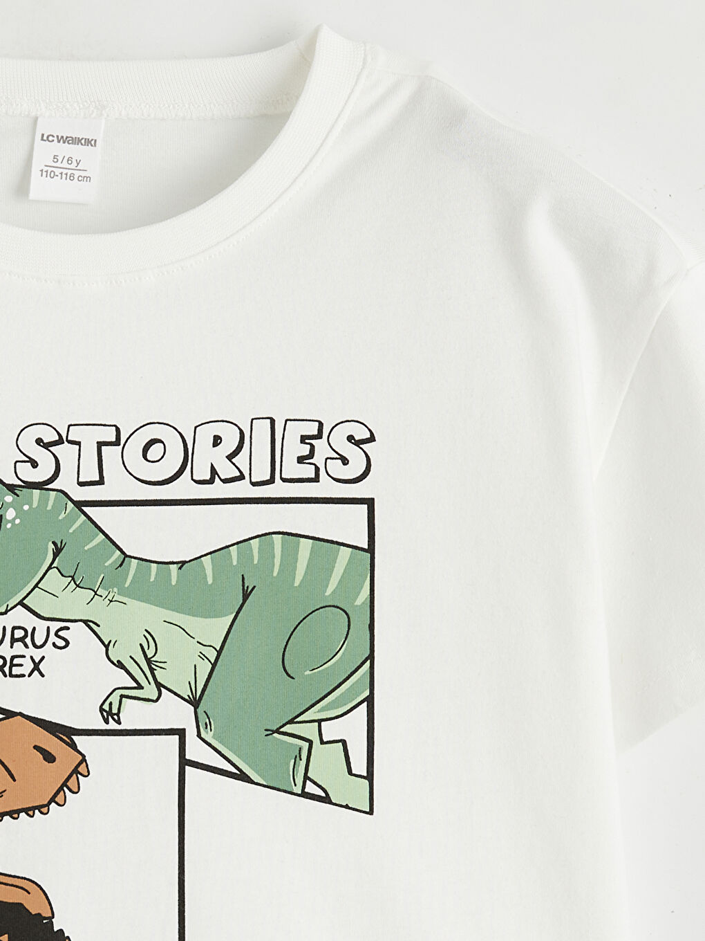 Bej Bisiklet Yaka Dinozor Baskılı Erkek Çocuk Tişört-2