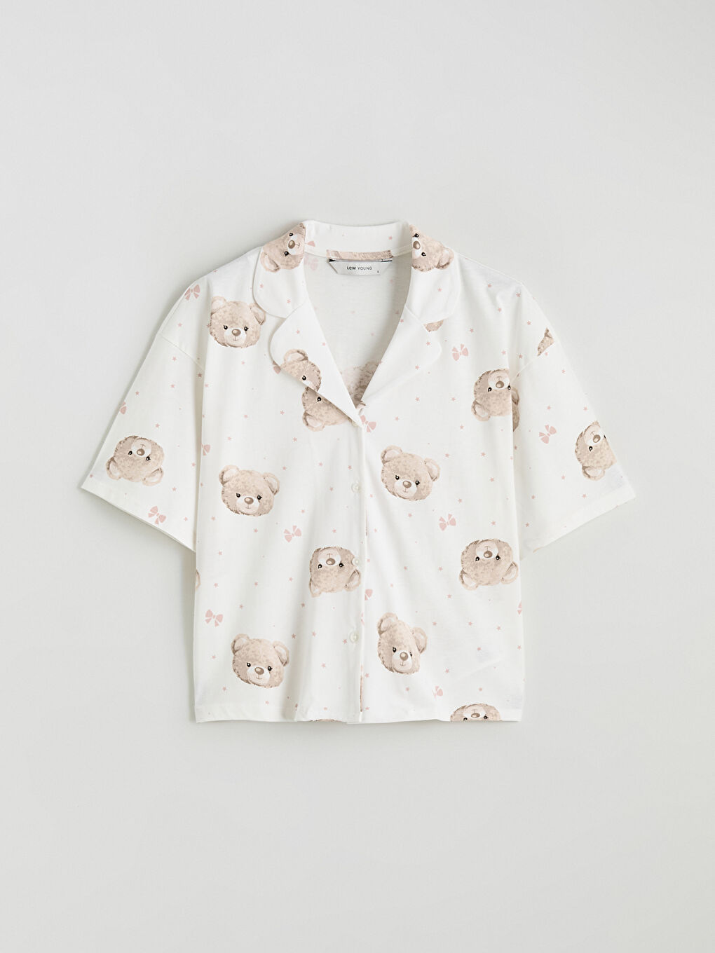 Ekru Ayı Teddy Baskılı Kadın Şortlu Pijama Takımı-5