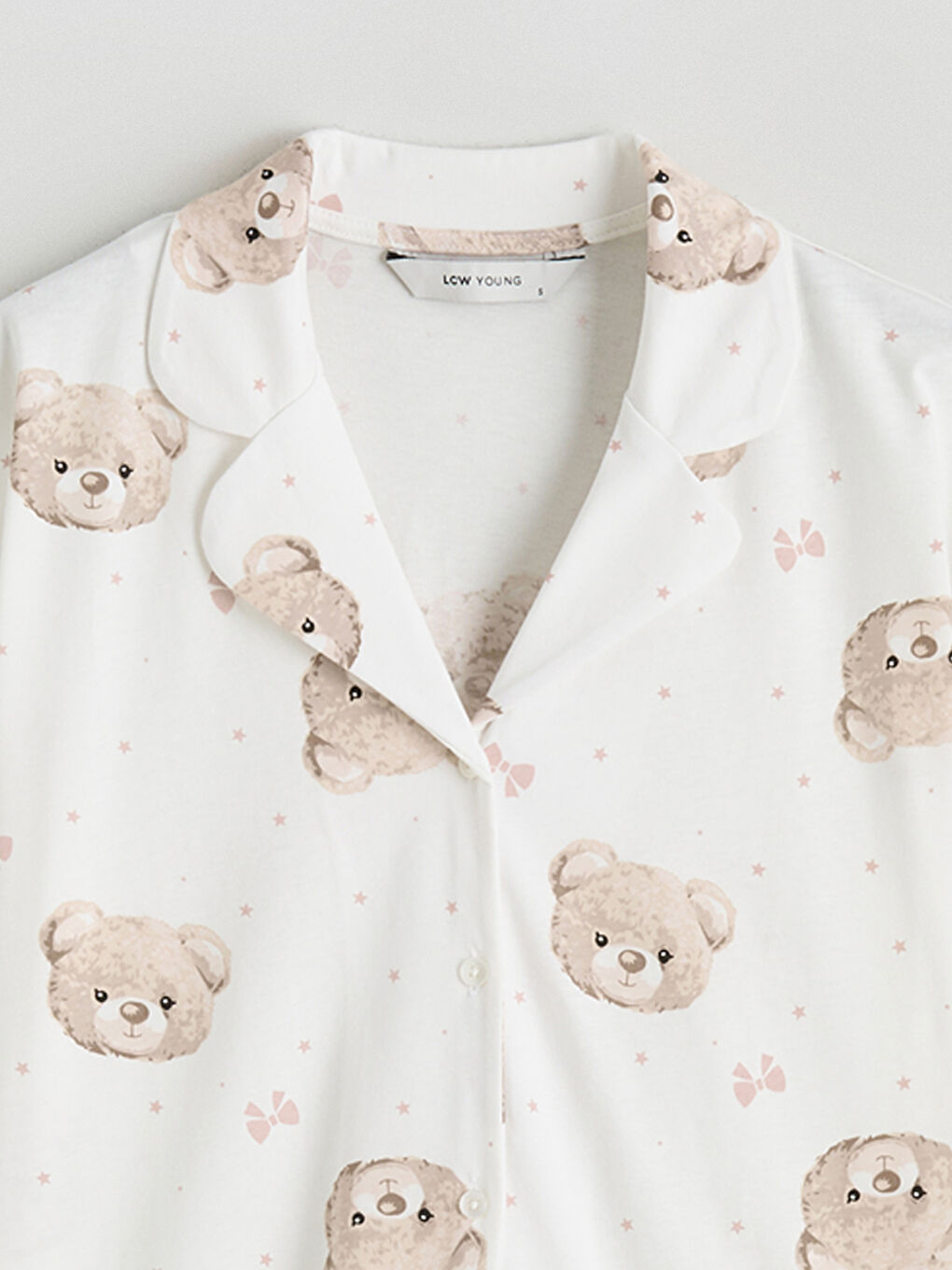 Ekru Ayı Teddy Baskılı Kadın Şortlu Pijama Takımı-6
