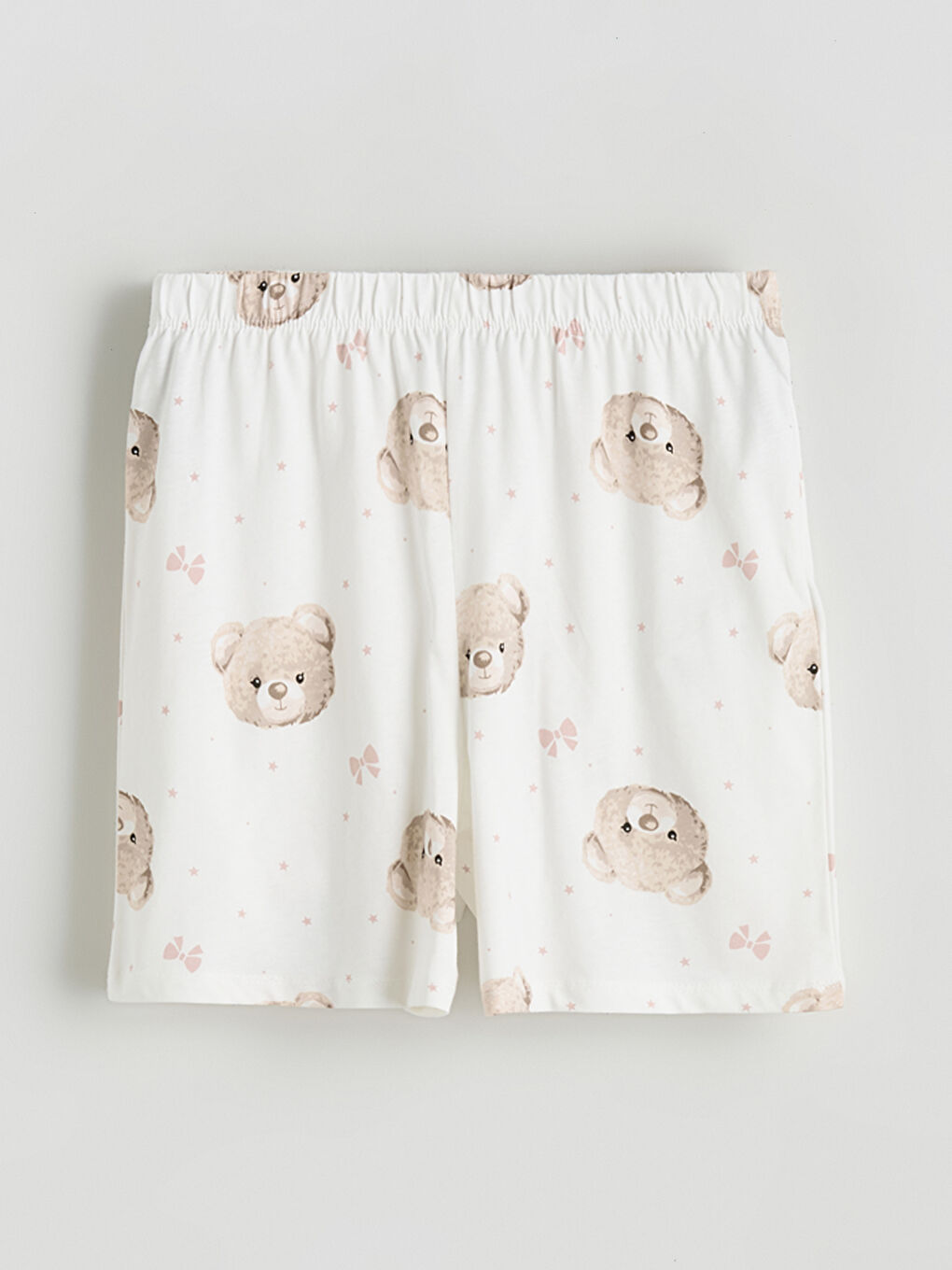 Ekru Ayı Teddy Baskılı Kadın Şortlu Pijama Takımı-7