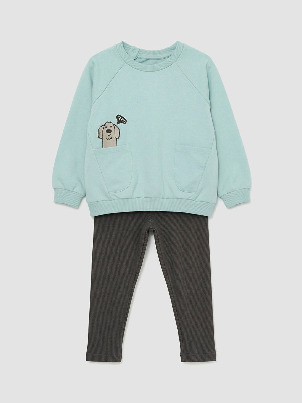 Yeşil Erkek Bebek Baskılı Sweatshirt ve Eşofman Altı