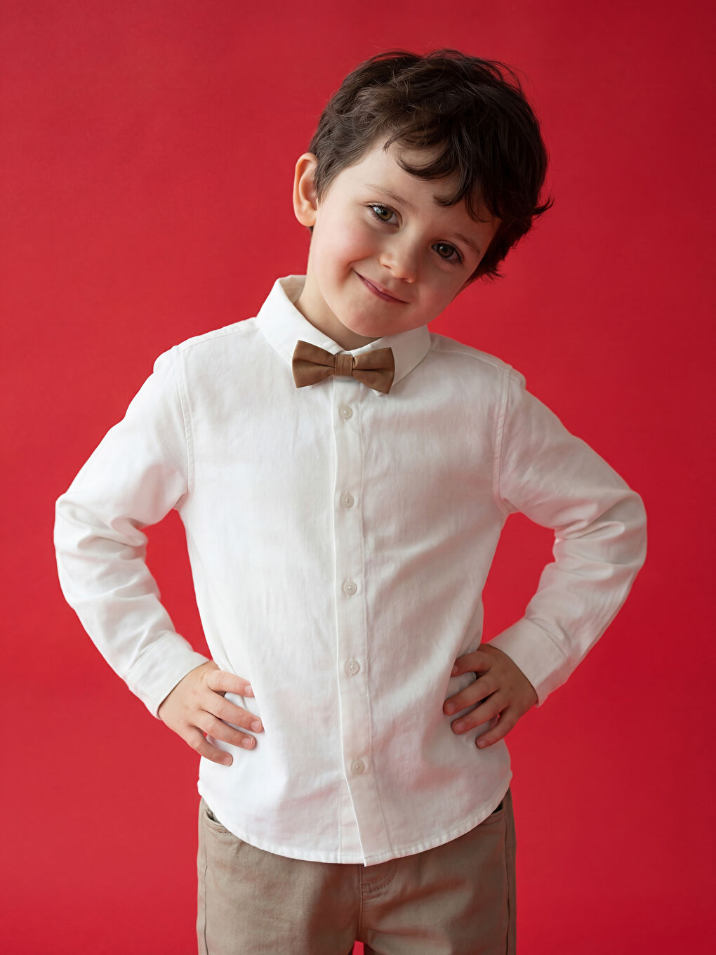 Beyaz Erkek Çocuk Gabardin Gömlek ve Papyon-1