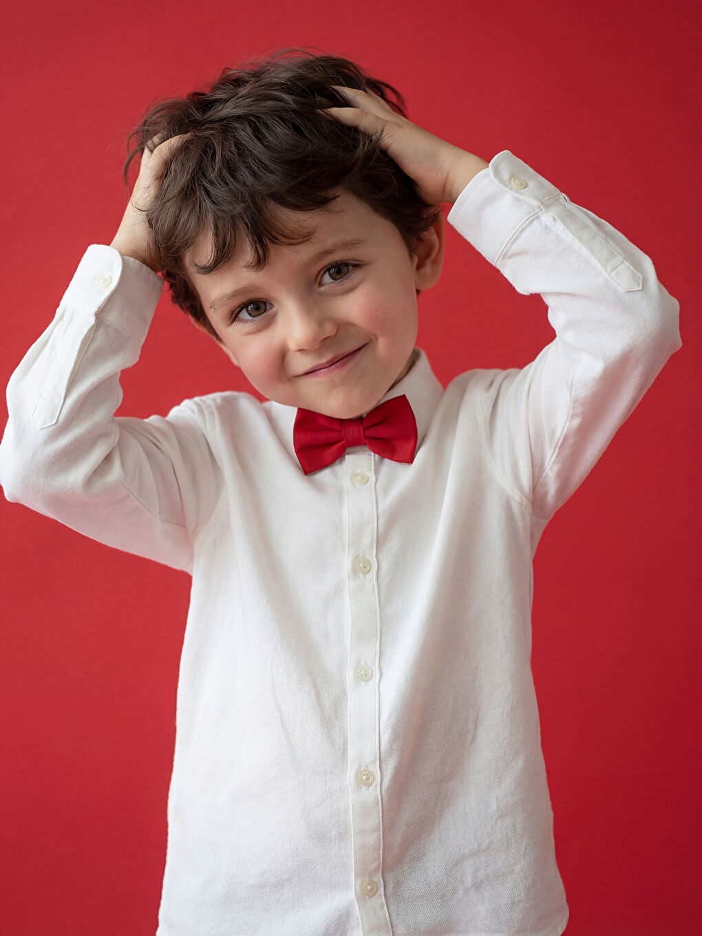 Ekru Uzun Kollu Erkek Çocuk Gabardin Gömlek ve Papyon-1