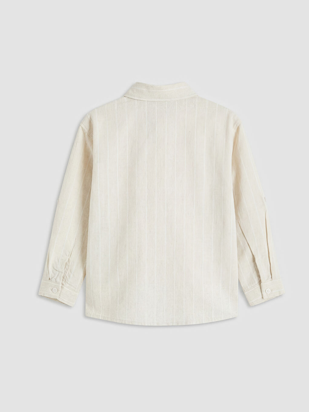 Bej Çizgili Keten Karışımlı Erkek Çocuk Gömlek-1