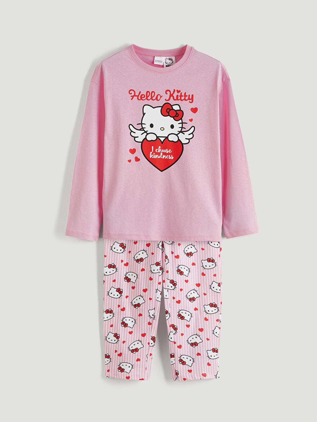 Pembe Bisiklet Yaka Hello Kitty Baskılı Kız Çocuk Pijama Takımı