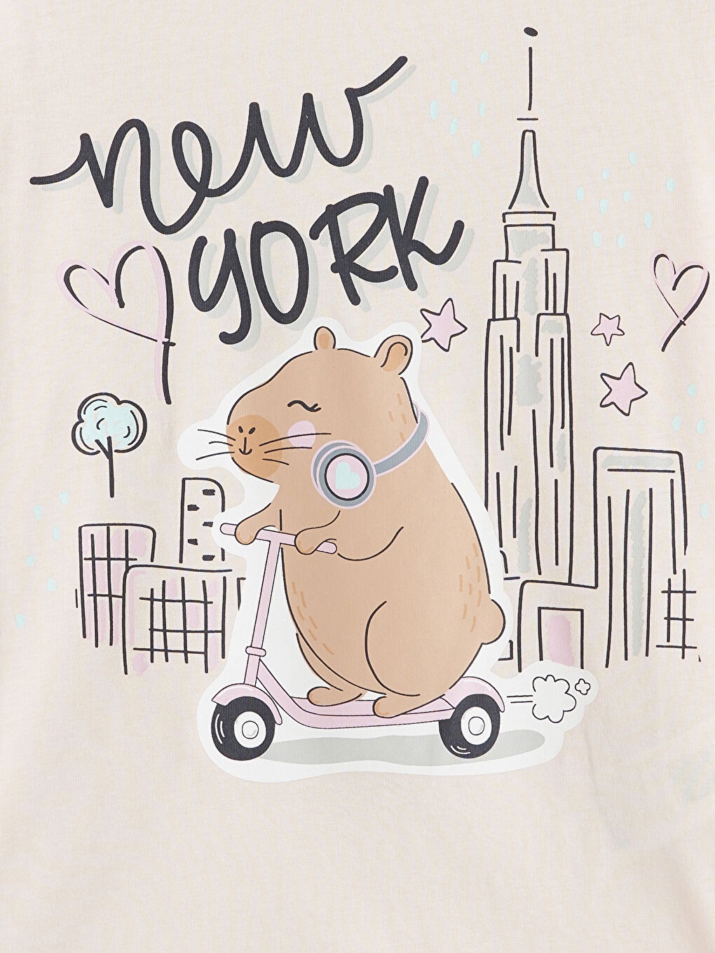Pembe Bisiklet Yaka New York Baskılı Kız Çocuk Pijama Takım-2
