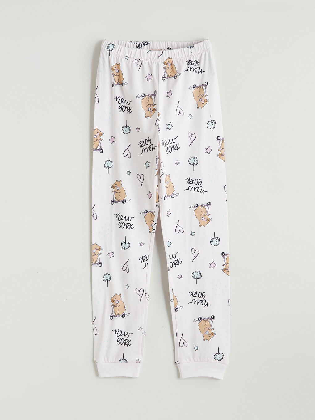 Pembe Bisiklet Yaka New York Baskılı Kız Çocuk Pijama Takım-4