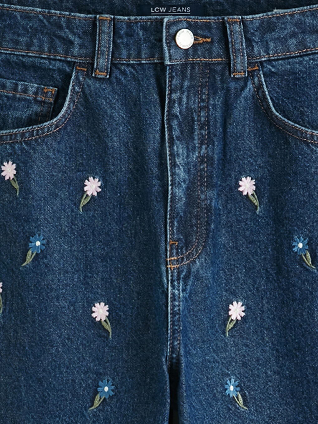 Floral Embroidered Mom Fit Women's Jeans-2