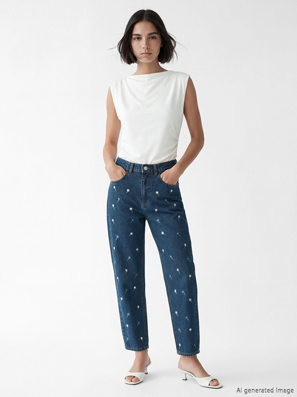 جینزی ژنانه‌ی فیتی دایکانە بە گول دووخی