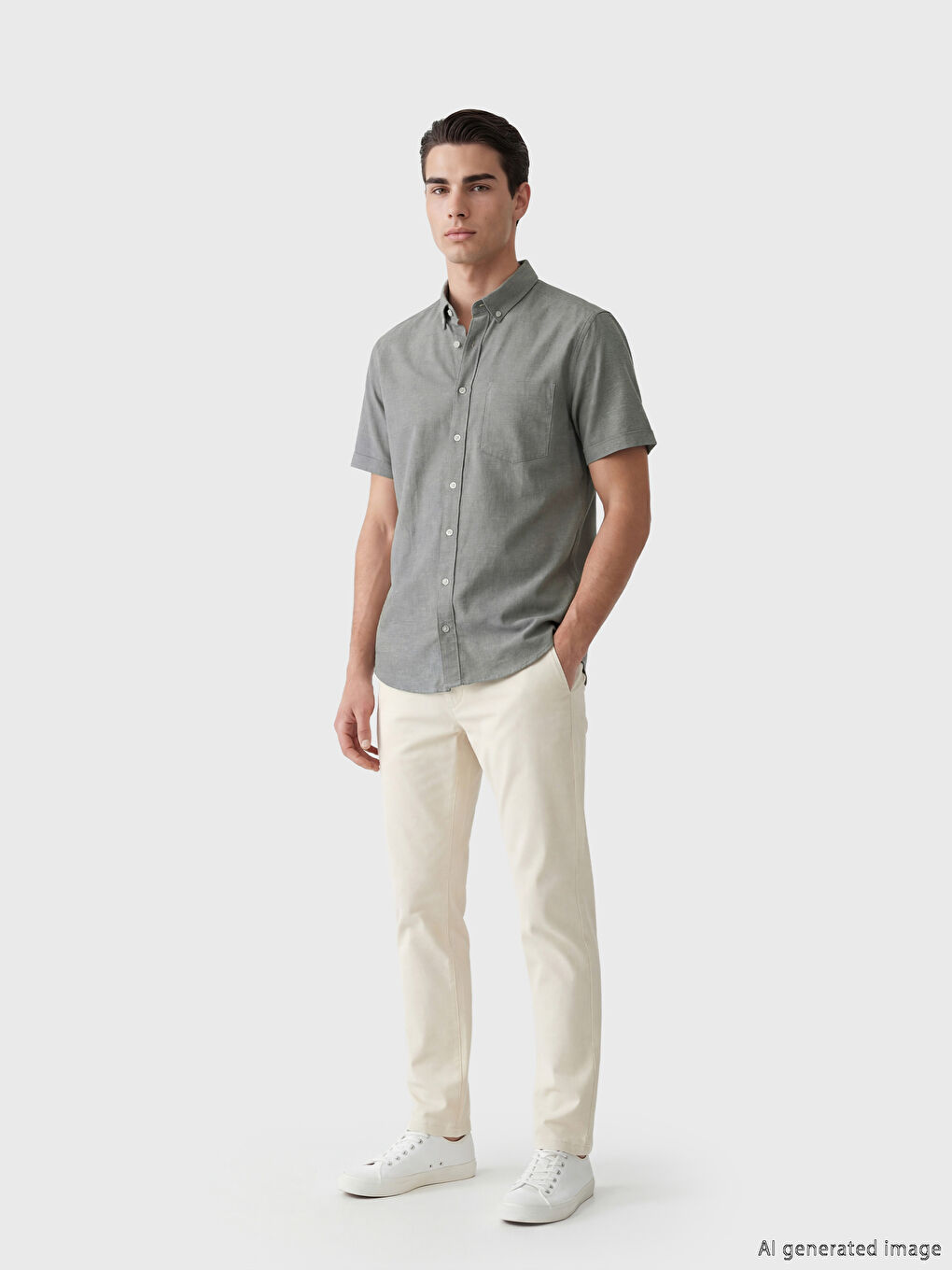 قميص رجالي بقماش دوبي بقصة عادية-1