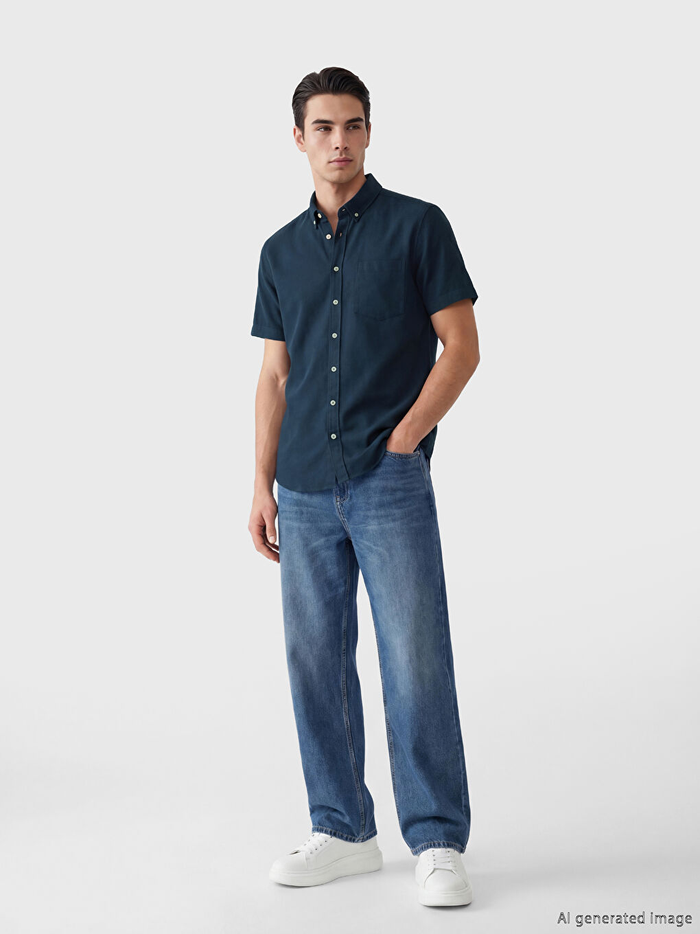 Regular Fit Dobby Stoff Herrenhemd-1