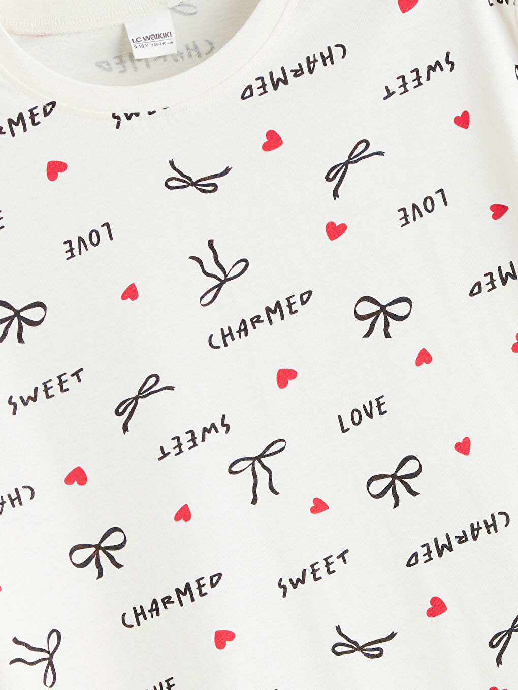 Ekru Desenli Kız Çocuk Gecelik-1