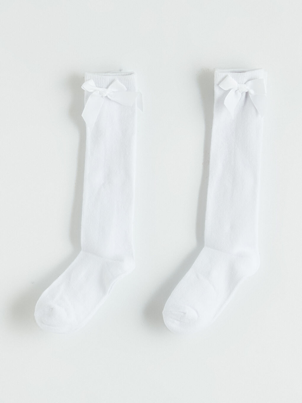 Beyaz Kız Çocuk Diz Altı Çorap 2'li