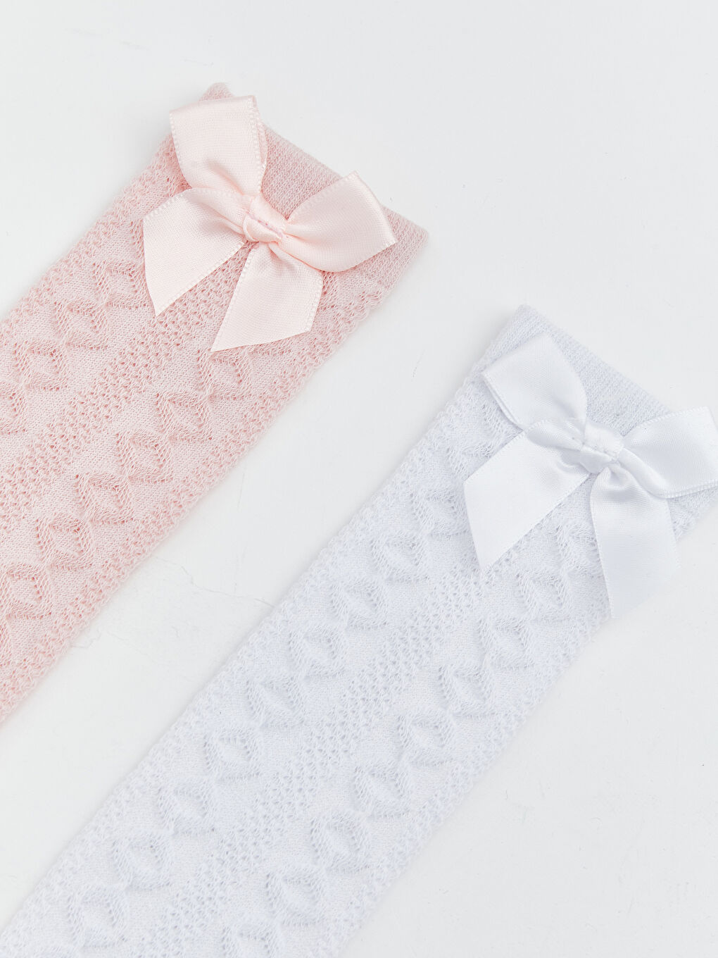 Pembe Fiyonk Detaylı Kız Çocuk Diz Altı Çorap 2'li-1