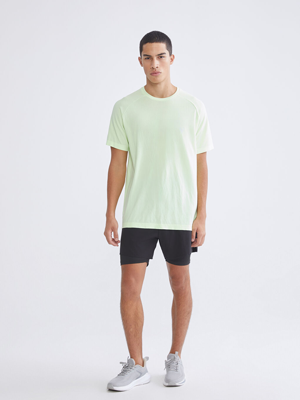 Yeşil Bisiklet Yaka Erkek Spor Tişört-1