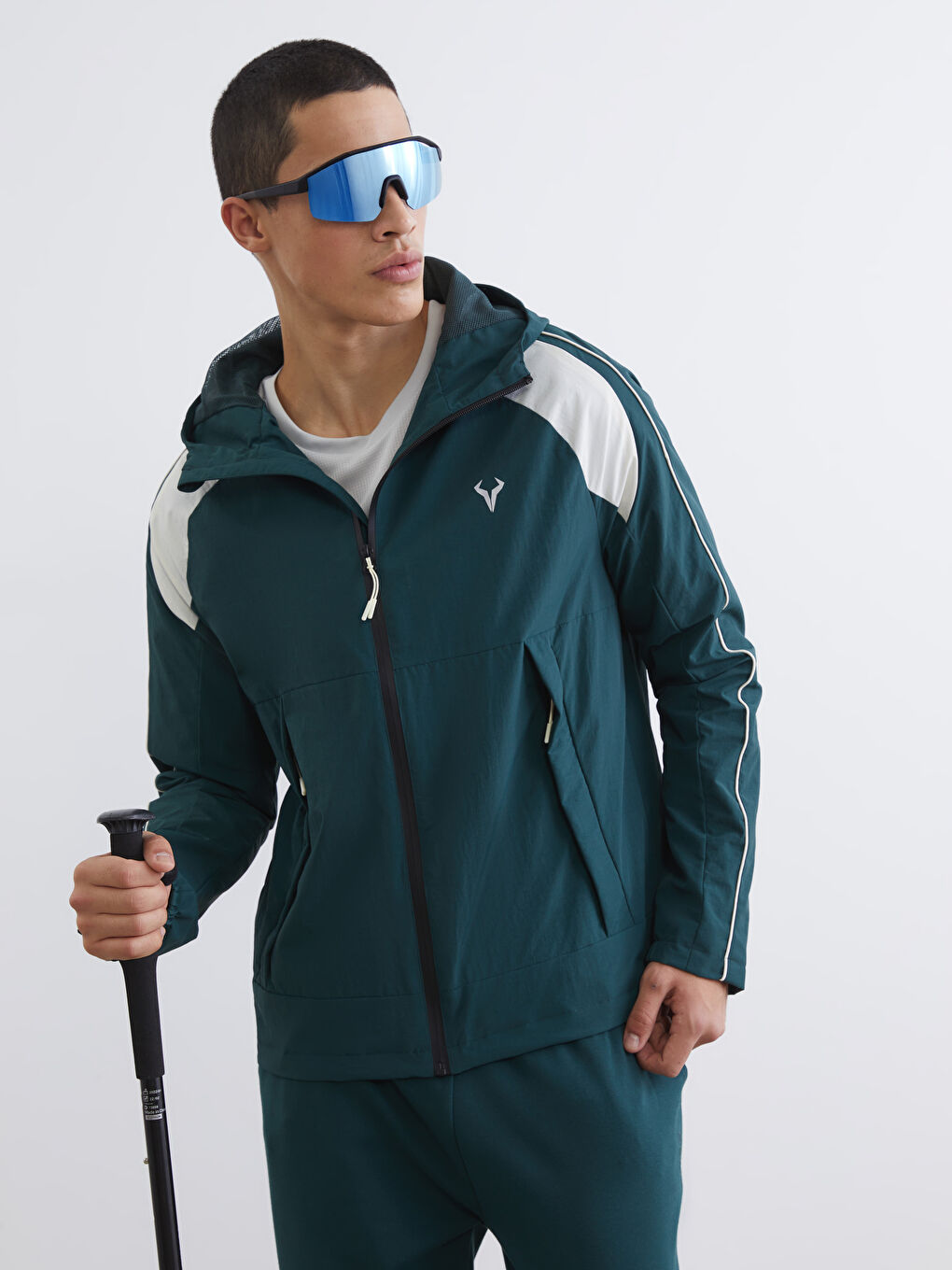 Yeşil Rahat Kalıp Kapüşonlu Erkek Mont