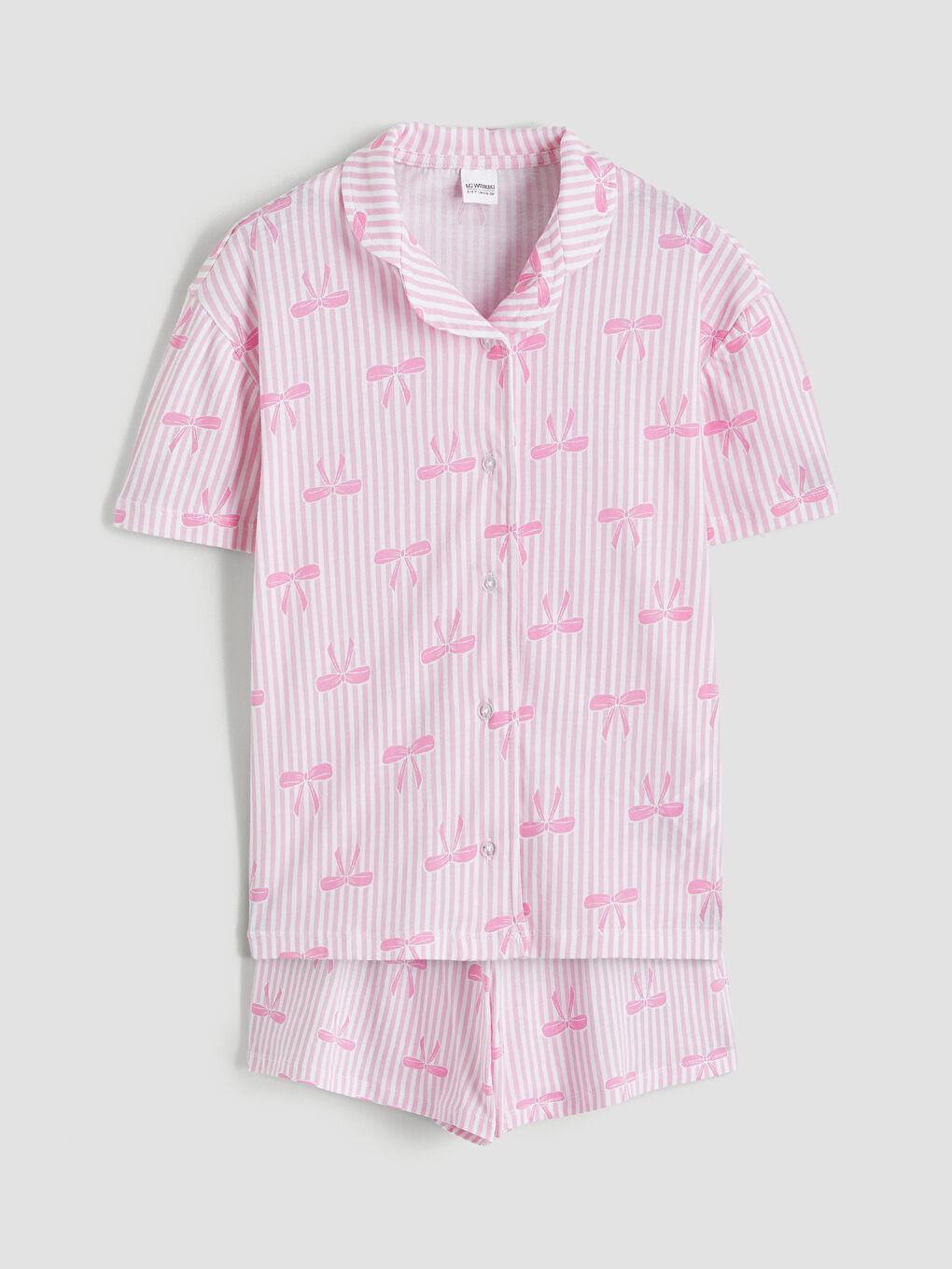 طقم بيجامة قصيرة للبنات بياقة قميص