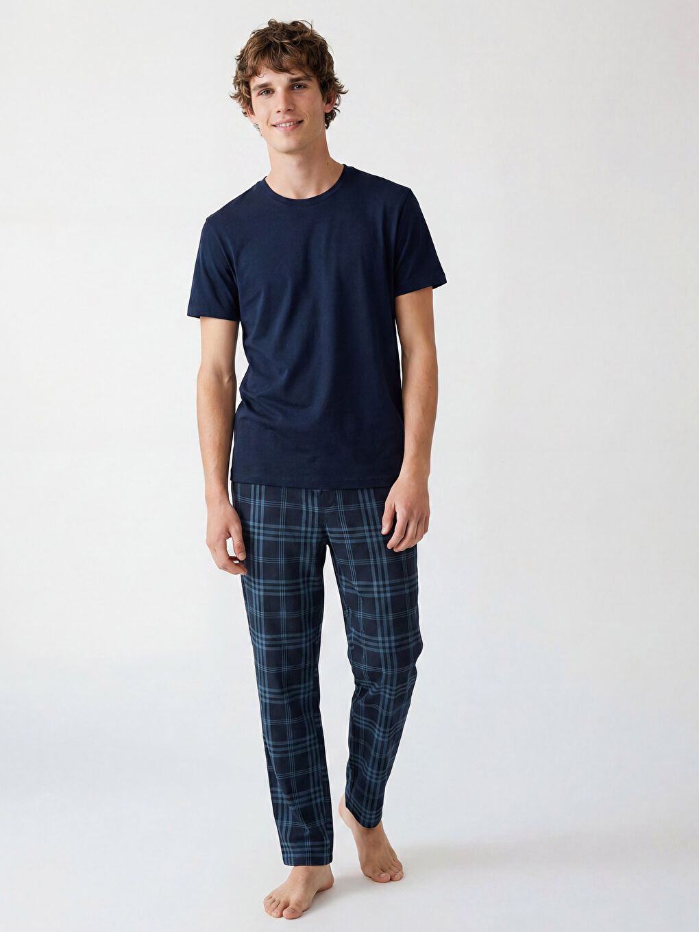 Lacivert Bisiklet Yaka Erkek Pijama Üst-3