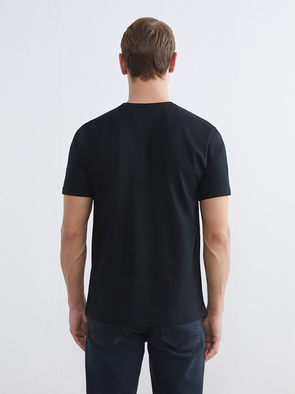 Siyah Bisiklet Yaka Kısa Kollu Erkek Pijama Üst-3