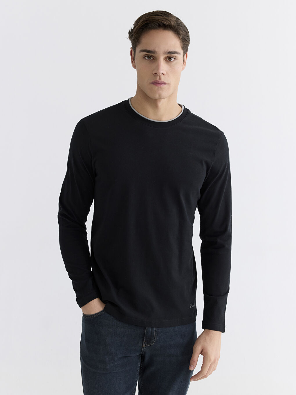 Siyah Bisiklet Yaka Erkek Pijama Üst