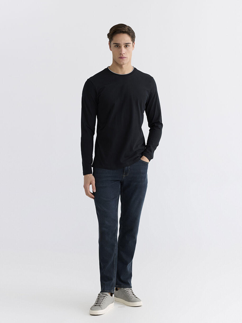 Siyah Bisiklet Yaka Erkek Pijama Üst-1